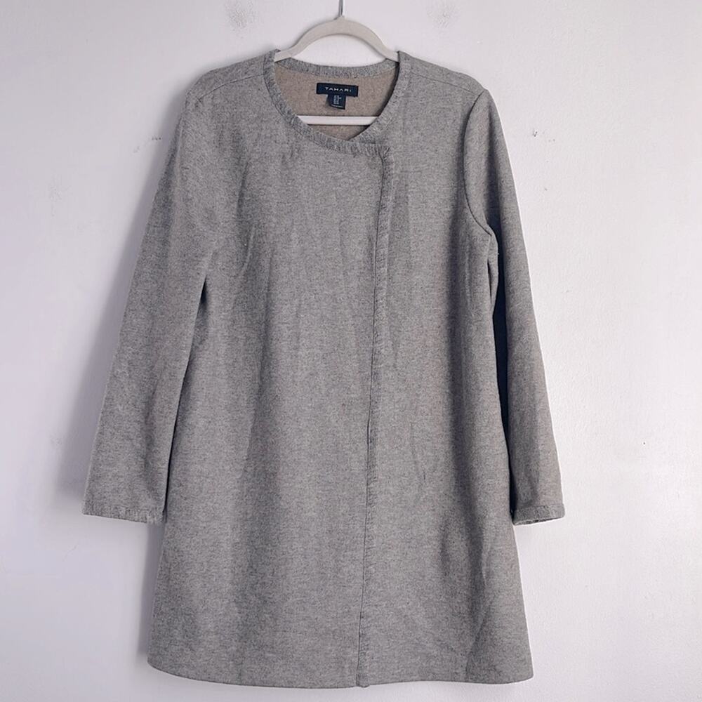 Tahari wool blend crossover front longline fine knit cardigan coat sz M